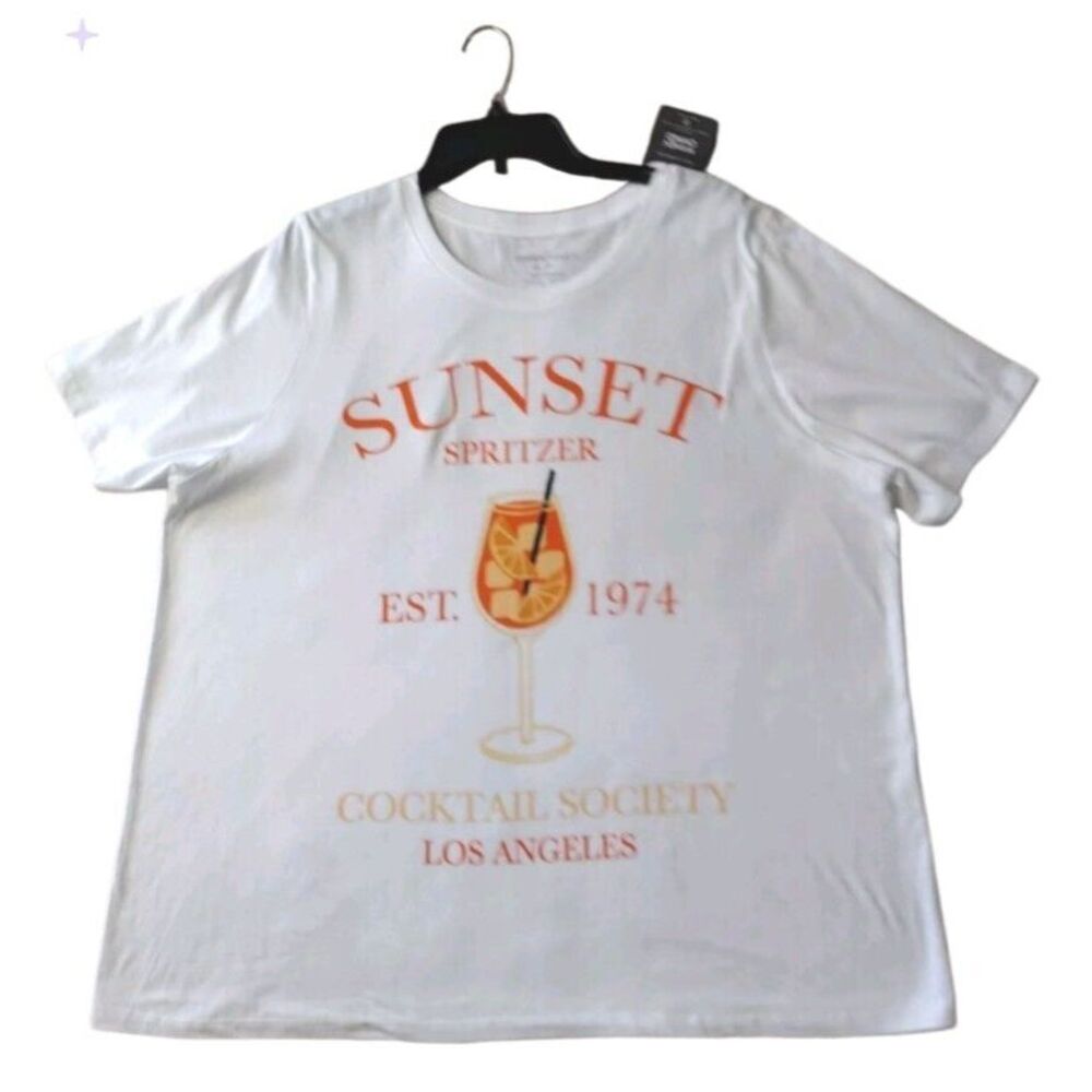 GRAYSON THREADS T-Shirt Women's 2X White Orange Sunshine Graphic Short Sleeves